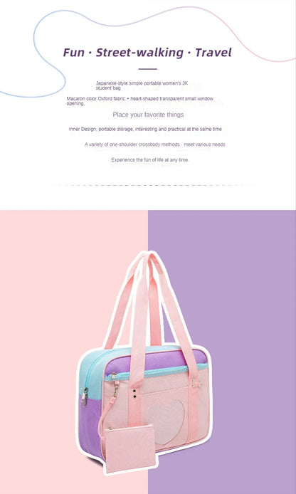 Japanese Preppy Style  Pink Uniform Shoulder School Bags for Women Girls Canvas Large Capacity Casual Luggage Handbags Totes