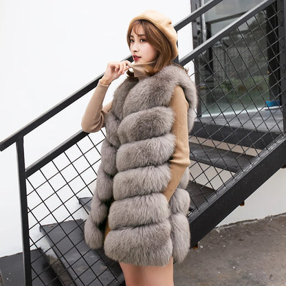 Women Natural Real Fox Fur Vest Autumn Winter Ladies 6 Strips Gilet Sleeveless Genuine Fur Coat Female Real Fur Vest Waistcoat