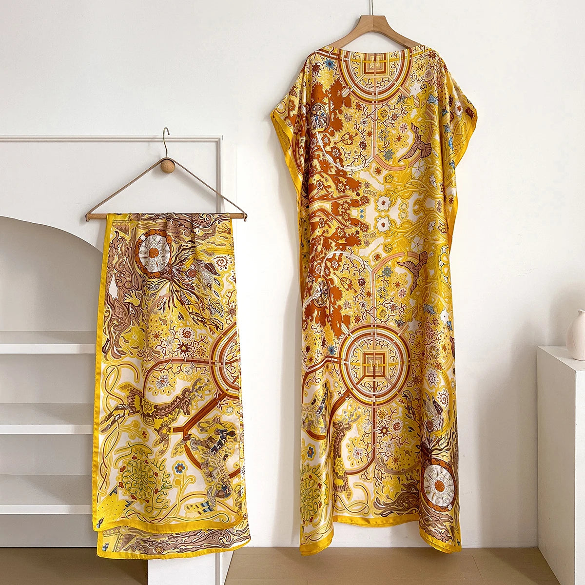 New African For Women Summer Sun protection Short Sleeve Cotton Dress Gold Stamping Loose Lady Maxi Print Dress With Big Scarf