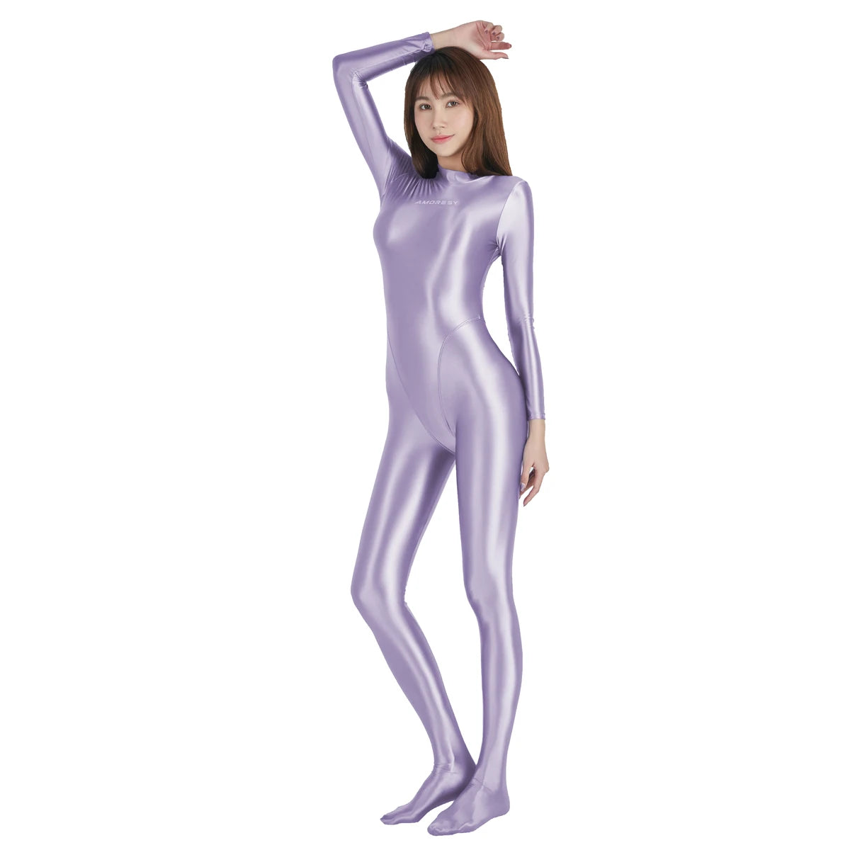 AMORESY Shiny Glitter Diving Surfing Swimwear One-piece Back Zipper Overall Zentai Jumpsuit Sport Gym Bodysuit Catsuit Playsuit