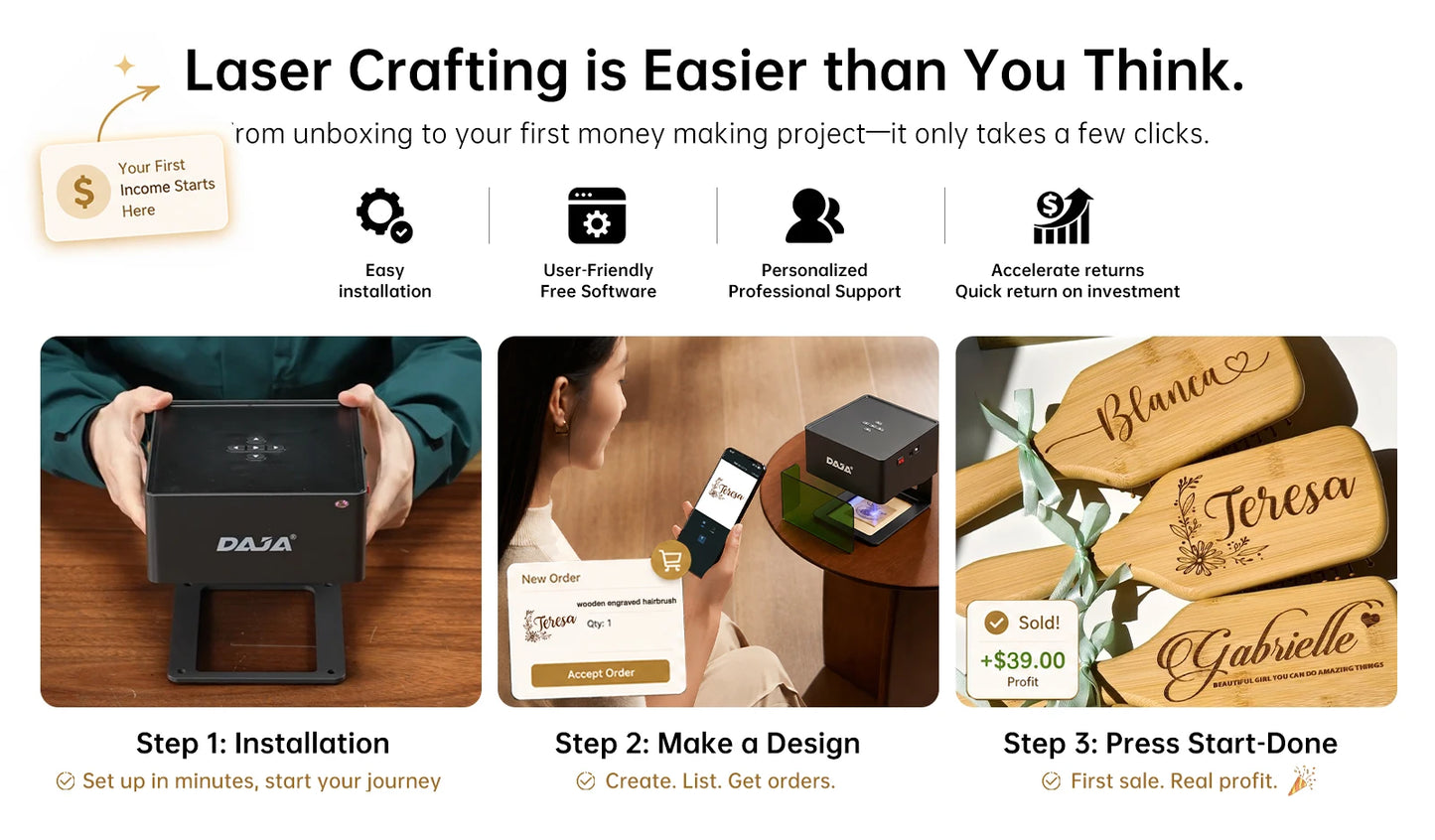 DAJA DJ6 Mini Portable Laser Engraver Diy Bluetooth Machine Painted Dog Tag Paper Leather Wooden Plastic Logo CNC Machine