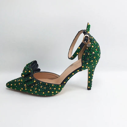 BaoYaFang 2024 New Arrival Teal Blue Strawberry Bridal Wedding Shoes and Bag Female Ladies Party Shoes Ankle Strap High Pumps