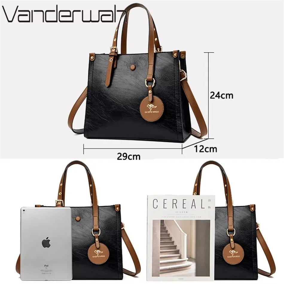 Genuine Soft Pu Leather Handbags for Women Vintage Shoulder Tote Bag Luxury Designer Ladies Large Capacity Purse Bags Sac A Main