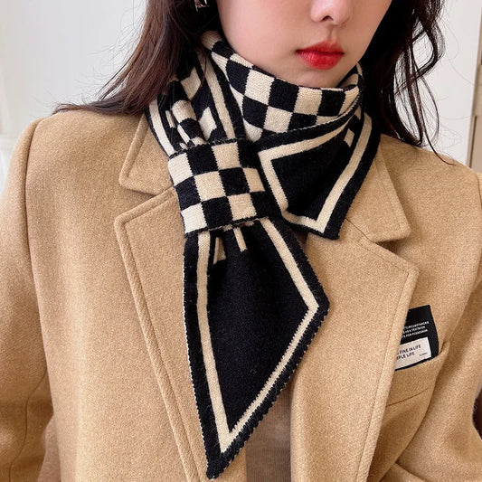 New Knitted Thousand Bird Grid Scarf Autumn and Winter Women's Korean Edition Versatile Warm Decoration Neck Protection Scarf
