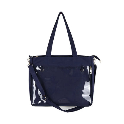 Big Ita Bag Black with Insert Japanese Cute Clear Women Double Straps Girls Kawaii Transparent Shoulder Bag Purses and Handbags