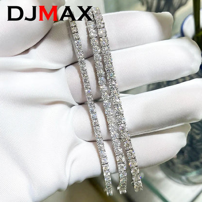 [Tennis Chain] Luxe Unisex Moissanite Tennis Necklace Original 925 Sterling Silver Trendy Hip Hop Tennis Bracelets For Men Women