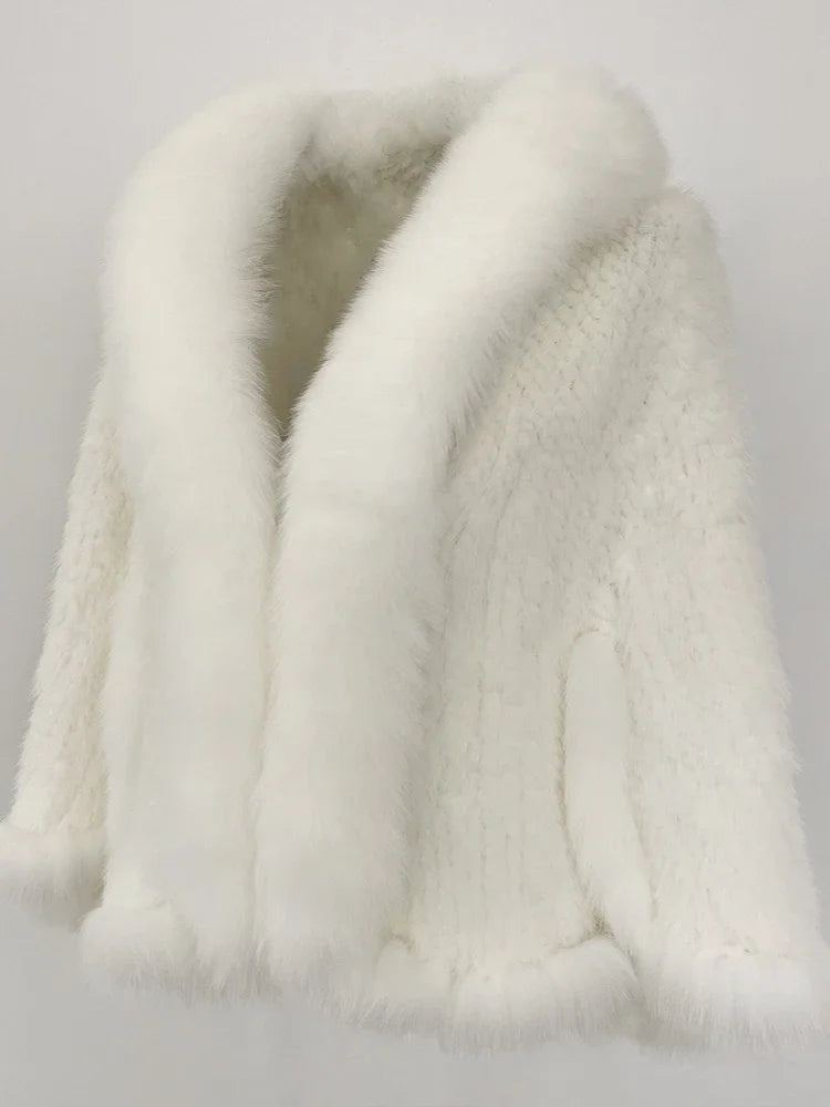 OFTBUY Autumn Winter Shawl Fashion Knitted Genuine Mink Fur Jacket Real Mink Fur Coat Women Cape Scarf Natural Fox Fur Cloak