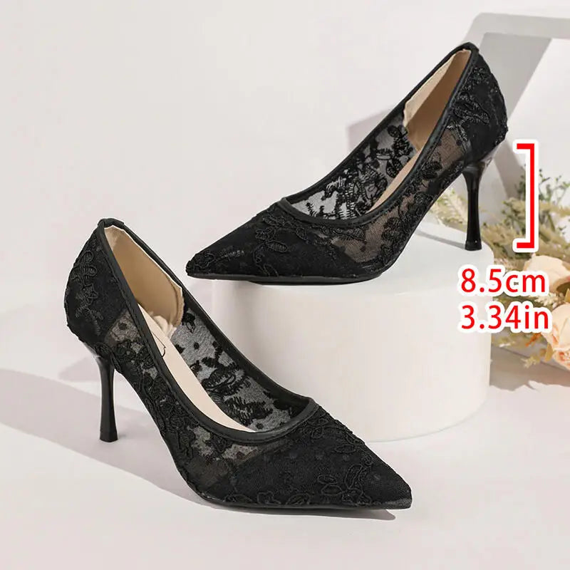 Luxury Embroidery Lace Super High Heel Pumps Women Summer 2026 Elegant Pointed Toe Stilettos Pumps Woman's Party Dress Shoes