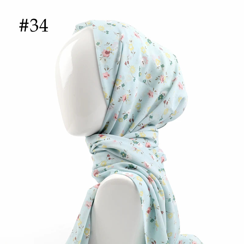 70*180cm Women Printed Soft Floral Muslim Chiffon Hijab Head Scarf Wraps New Designs
