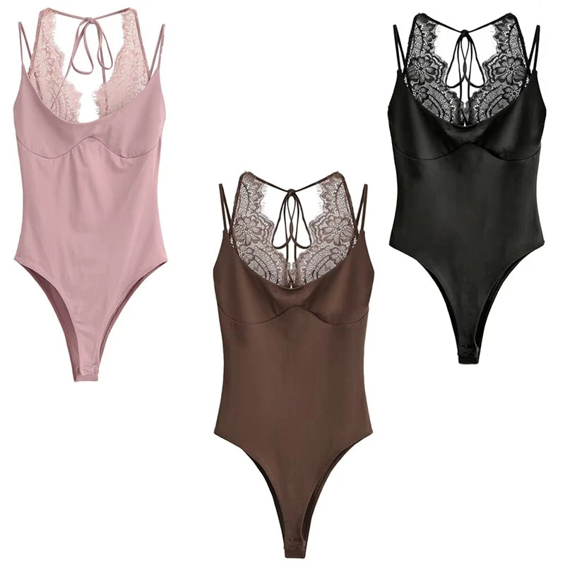 Women's Sexy Nightclub Party Pink Jumpsuit, Spliced Lace Sleeveless Tight-Fitting Jumpsuit, 2026 Fashion Women's Slim Top