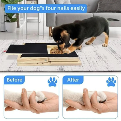 Wooden Pet Scratching Board for Dogs with Built-in Treat Box Nail Trim Pad Pull-Out Design Sandpaper Surface Scratch Toy
