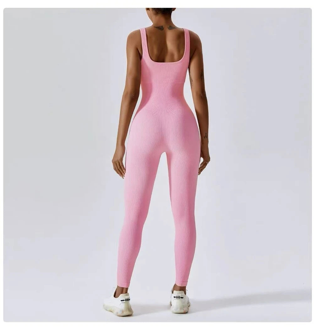 Womens Jumpsuits Sleeveless Yoga Slim Fit Stretch Thin Screw Thread One Piece Romper Sexy Fitness Female Sportwears Chest Pads