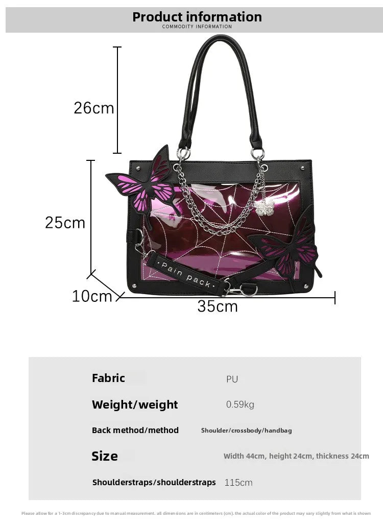 Sweet Y2k Lolita Butterfly Chain Shoulder Bags Trendy Gothic Harajuku Ita Bag Japanese Chic Women Transparent Handbags Crossbody
