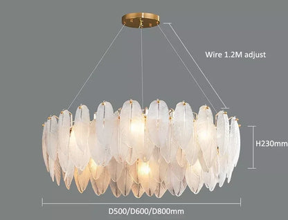 Luxury Villa Led Chandelier Feather Glass Gold Metal for Living Dining Table Room Bedroom Pendant Lights Home Decor Lustre Lamp