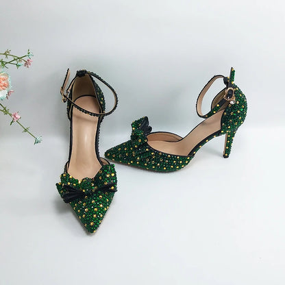 BaoYaFang 2024 New Arrival Teal Blue Strawberry Bridal Wedding Shoes and Bag Female Ladies Party Shoes Ankle Strap High Pumps