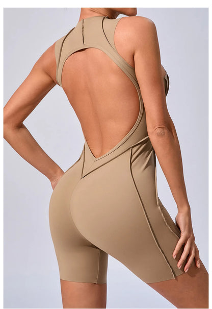 Women's Sports Jumpsuit Kit Yoga Fitness Bodysuit Hip-lifting Open Back Tight High Elasticity Outdoors Gym Workout Sexy Clothes