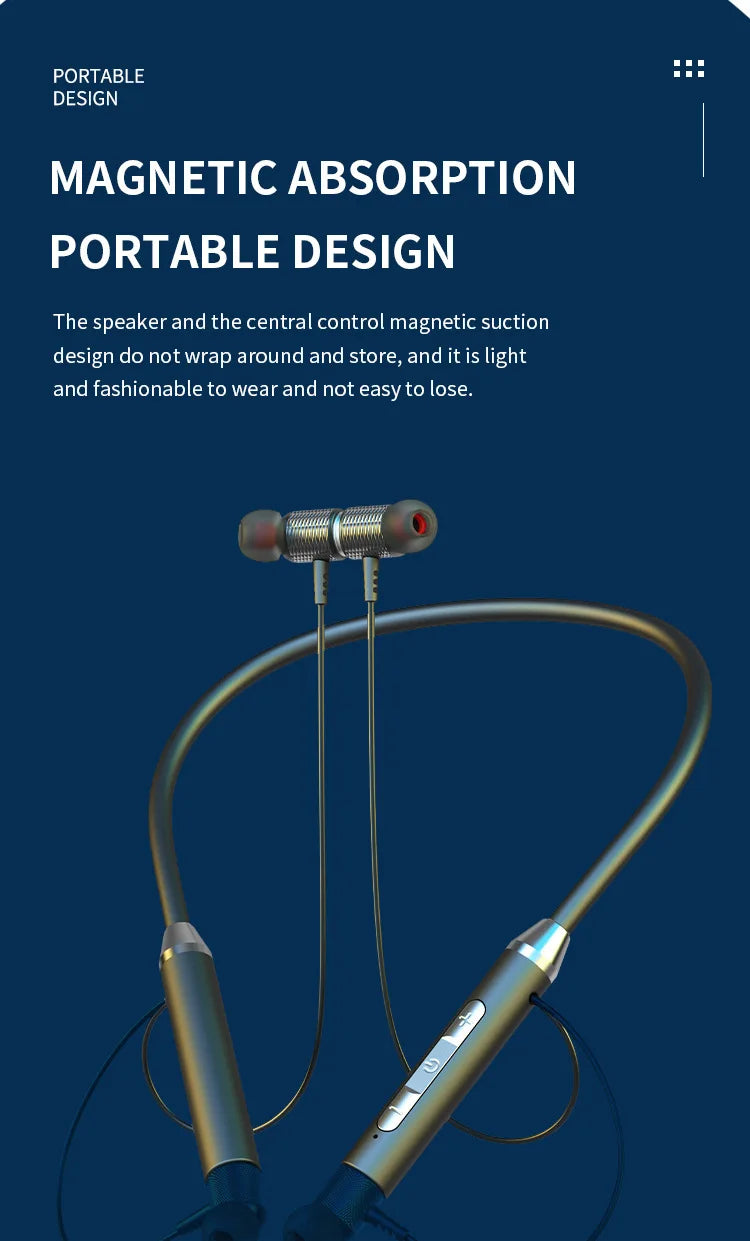 Wireless Bluetooth Earphones 9D Stereo Surround Headphone Neckband Magnetic Sport Headset Neck-hanging Earbuds For iPhone Huawei