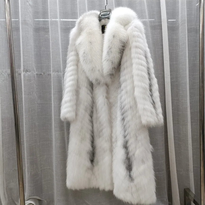 2025 Women's Real Fox Fur Winter Coat X-Long Natural Fluffy Luxe Jacket Streetwear Fashion