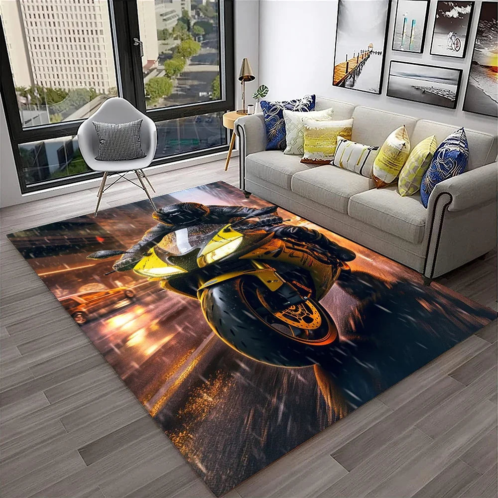 Off Road Motorcycle Racing Moto Carpet Rug for Home Living Room Bedroom Sofa Doormat Decor,Kid Play Area Rug Non-slip Floor Mat