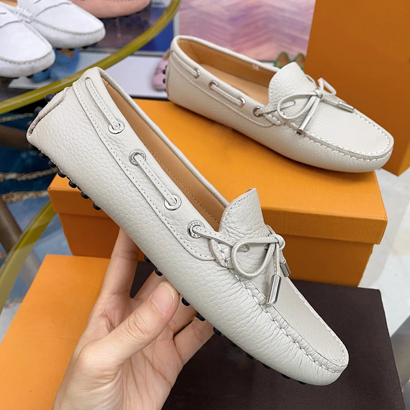 Spring Summer Ladies Genuine Leather Comfortable Slip-On Soft Bottom Driving Casual Flat Office Lazy Person Loafers Shoes