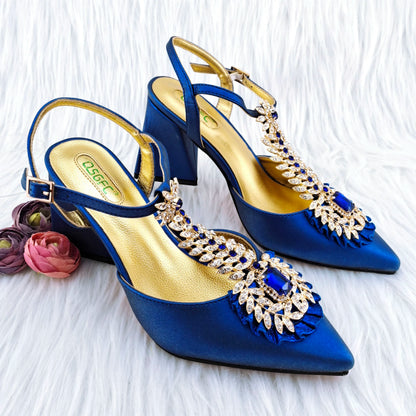 QSGFC Italian Popular Design Royal Blue Noble Three Dimensional Handbag Elegant High Heels African Ladies Shoe Bag Matching Set