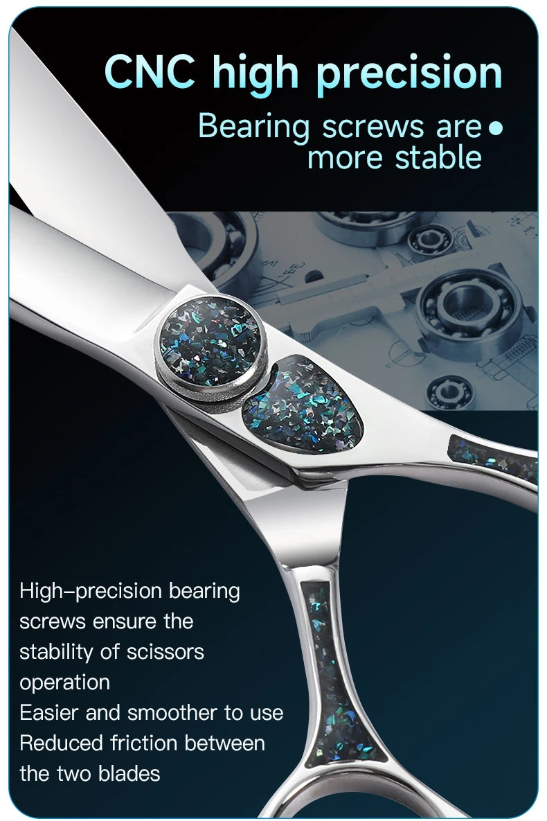 Fenice King Series 7/7.5Inch VG10 Shell Bearing Screws Dog Trimming Grooming Straight Curved Thinner Chunker Pet Scissors Tools