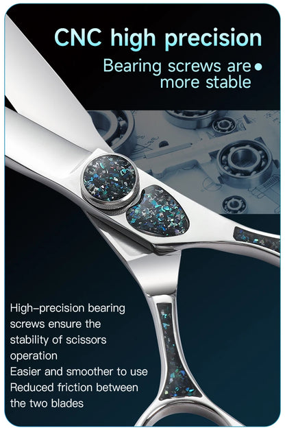 Fenice King Series 7/7.5Inch VG10 Shell Bearing Screws Dog Trimming Grooming Straight Curved Thinner Chunker Pet Scissors Tools