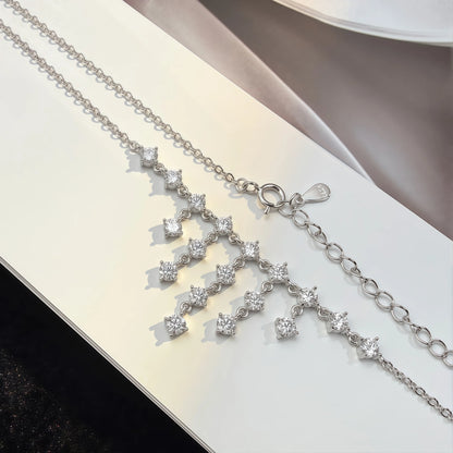 Onnelik Full D Moissanite Round Tassel Pendant Necklace S925 Sterling Silver Sparkling Wedding Party Fine Jewelry Gift for Women
