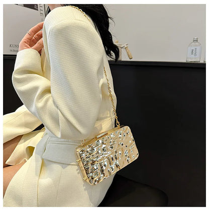 Luxury Golden Evening Bags For Women Wedding Dinner Party Chain Shoulder Cross Body Bag 2024 Designer Purses And Handbags