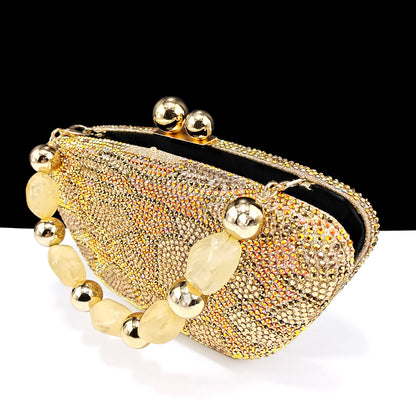 Nigeria Design Open Toe High Heels & Bag Set Gold Color Blocking Hot Rhinestones Fashion Sexy High Heels