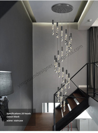 Crystal Staircase Pendant Lamp Modern Gold Lighting Fixture Ceiling Hang Pendant Light Luster Indoor Villa Loft Stair Chandelier
