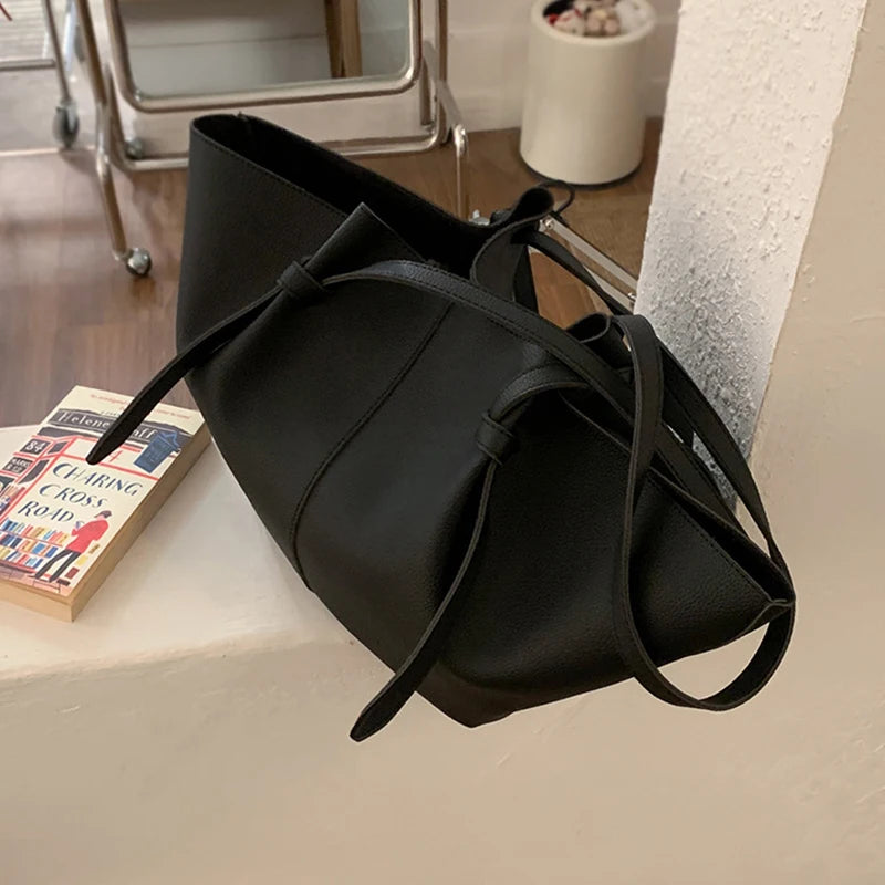 Luxury Designer Women's Soft PU Leather 2-in-1 Shoulder Tote Bag Set Big Capacity Branded Shopper Handbags Gray Blue PinkTan