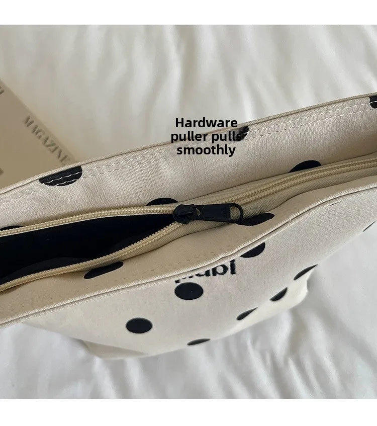 Korean Style Niche Linen Dot Shoulder Bag Women New Fashion Large Capacity Bucket Bag Casual Versatile Commuting Underarm Bag