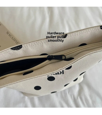 Korean Style Niche Linen Dot Shoulder Bag Women New Fashion Large Capacity Bucket Bag Casual Versatile Commuting Underarm Bag