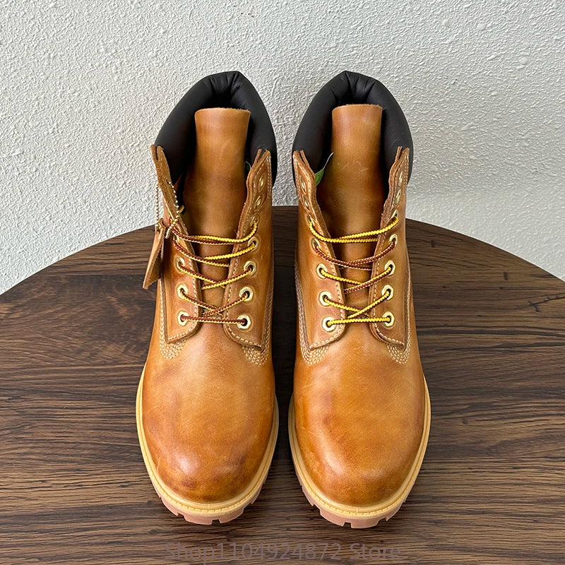 Handmade Retro Men Shoes Genuine Leather Lace-up Comfortable Work Boots Outdoor Hiking Ankle Desert Boots