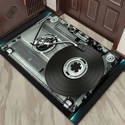 Vinyl Record Player Rug - Music Lover's Dream Carpet for Living Room, Classic Audio Equipment Design Skid resistant carpet