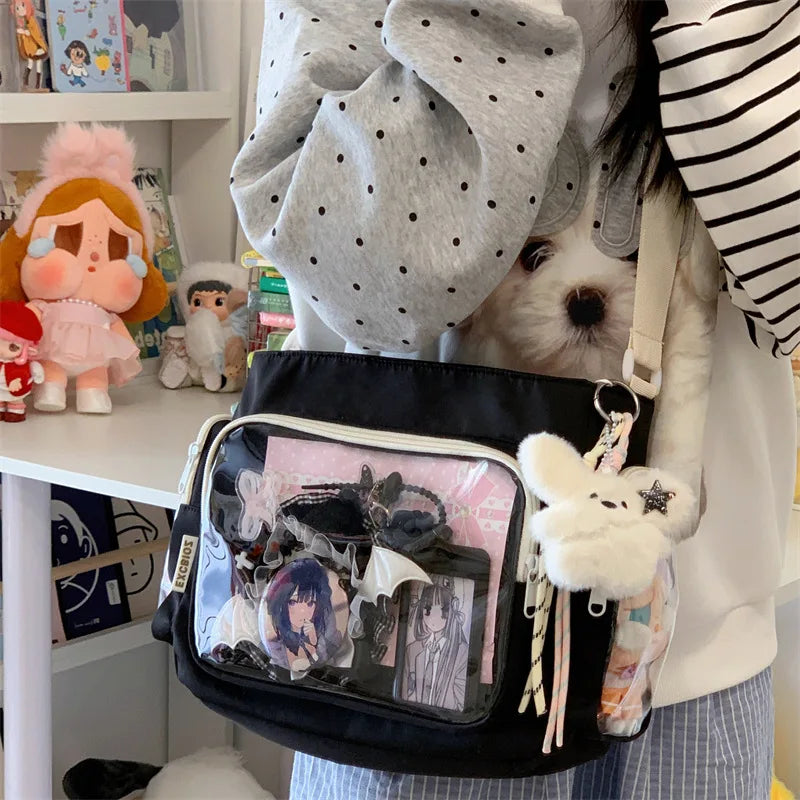 Trendy Transparent Crossbody Bag for Girls Large Capacity Shoulder Bags Fashionable School Style Texture and Versatile Ita Bag