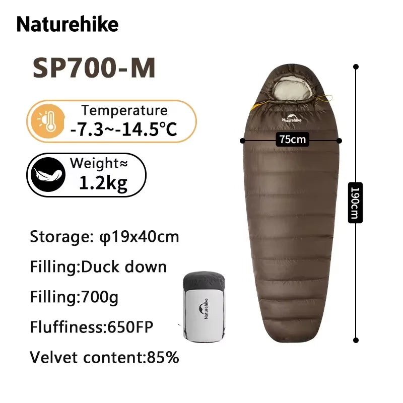 Naturehike SnowBird Down Sleeping Bag Ultralight Waterproof Mummy Sleeping Bag Winter Duck Down Sleeping Bag SP400 SP700 SP1000