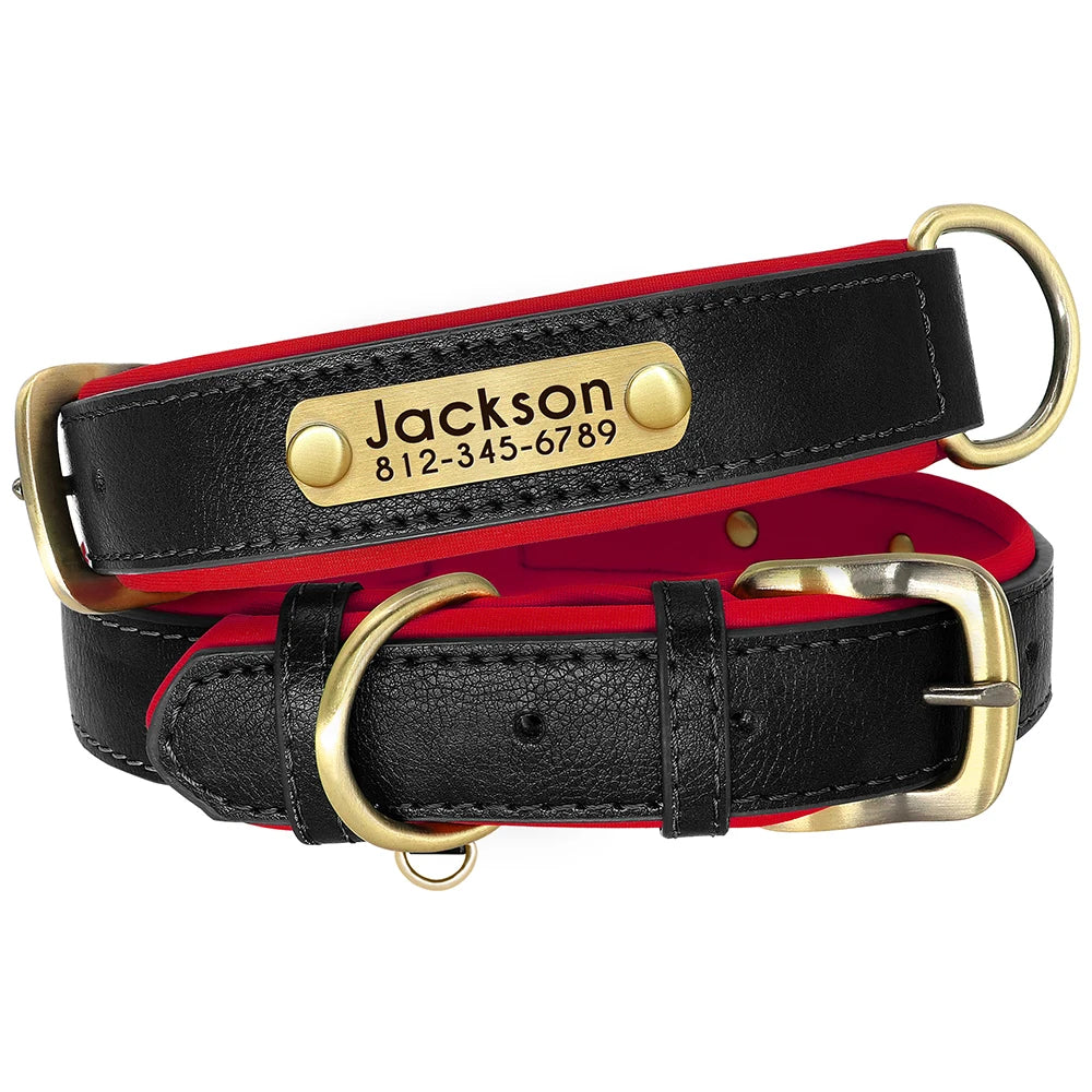 Personalized PU Leather Dog Collar Soft Padded Dog Collars Free Custom Pet ID Name Necklace for Small Medium Large Dogs Pitbull