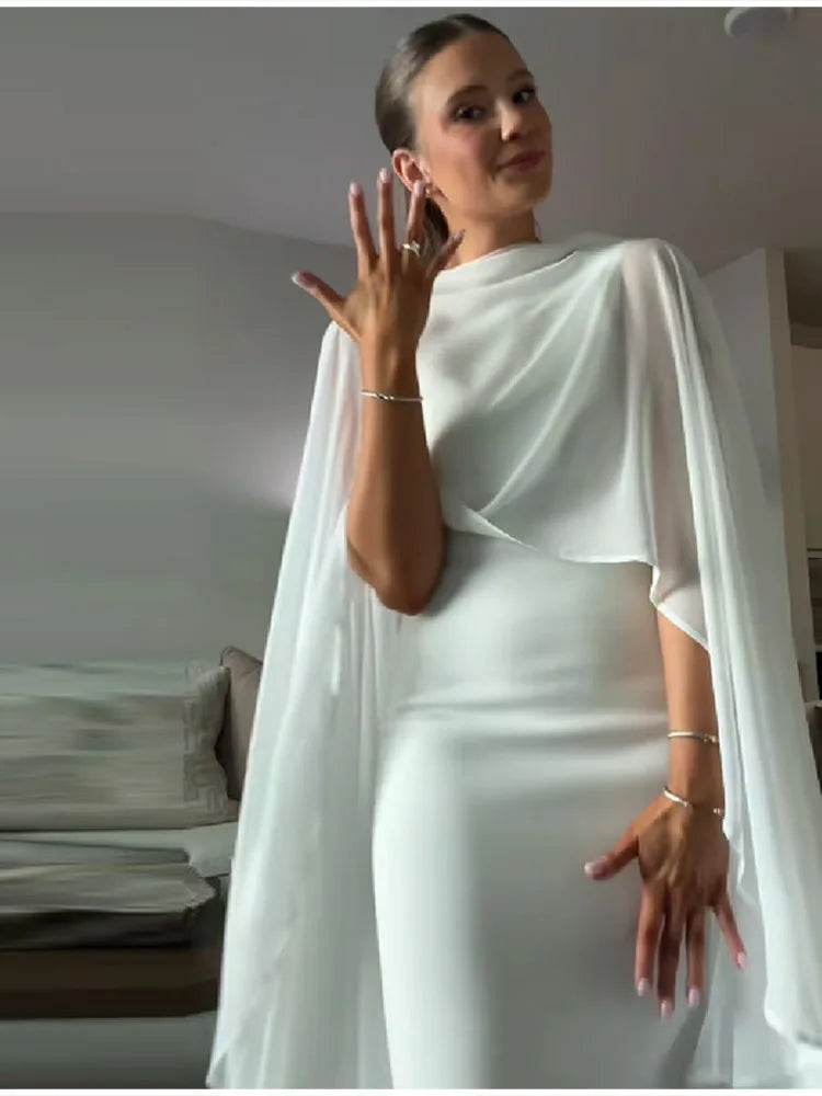 Elegant Shawl Women's Maxi Dress O-neck Sleeveless White Slim Vestido 2026 NEW Summer Classic Evening Party Prom Lady Long Skirt