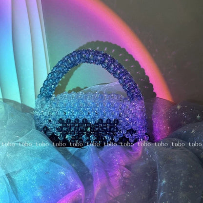 Gradient Blue Beaded Own Design Tote Bags for Women Customized Color Fashion Handbags for 2022 Chain Handle Clutch Evening Bag