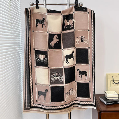 Luxury Warm Poncho Cashmere Winter Women Scarf Horse Print Shawl Wraps Female Thick Pashmina Blanket Bufanda Travel Echarpe 2024