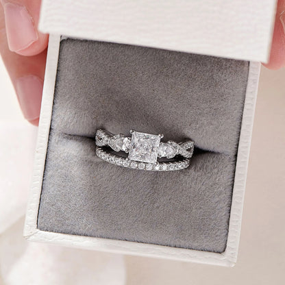 Newshe 2 Pcs Wedding Ring Set 925 Sterling Silver Moissanite Certified Princess Pear Cut Engagement Rings for Women Fine Jewelry