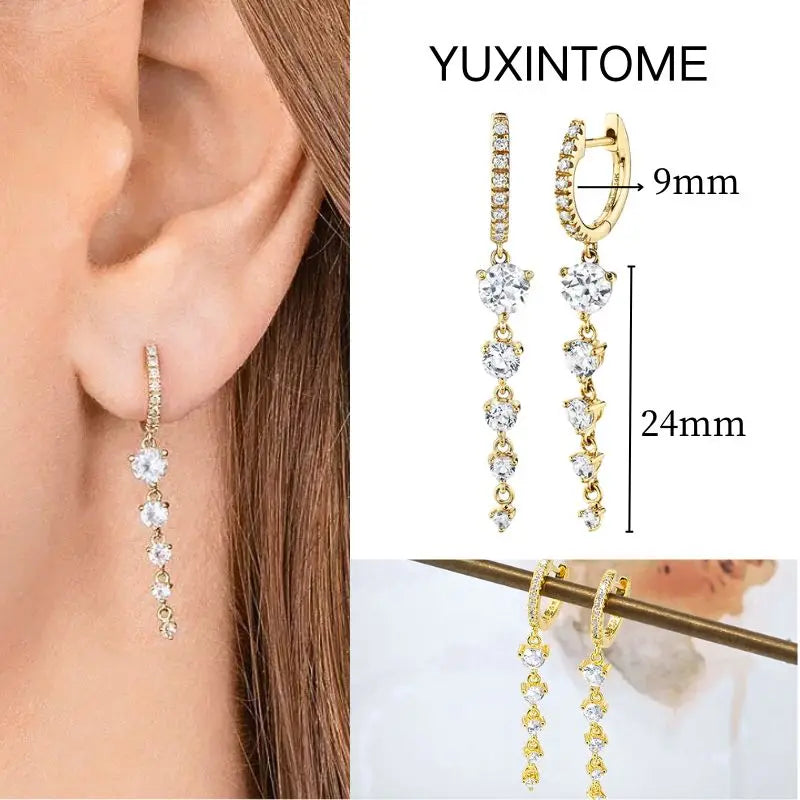 White Color Zircon Hoop Earrings 925 Sterling Silver Needle Cross/Star/Flower/Water Drop Pendant Gold Earrings Luxury Jewelry