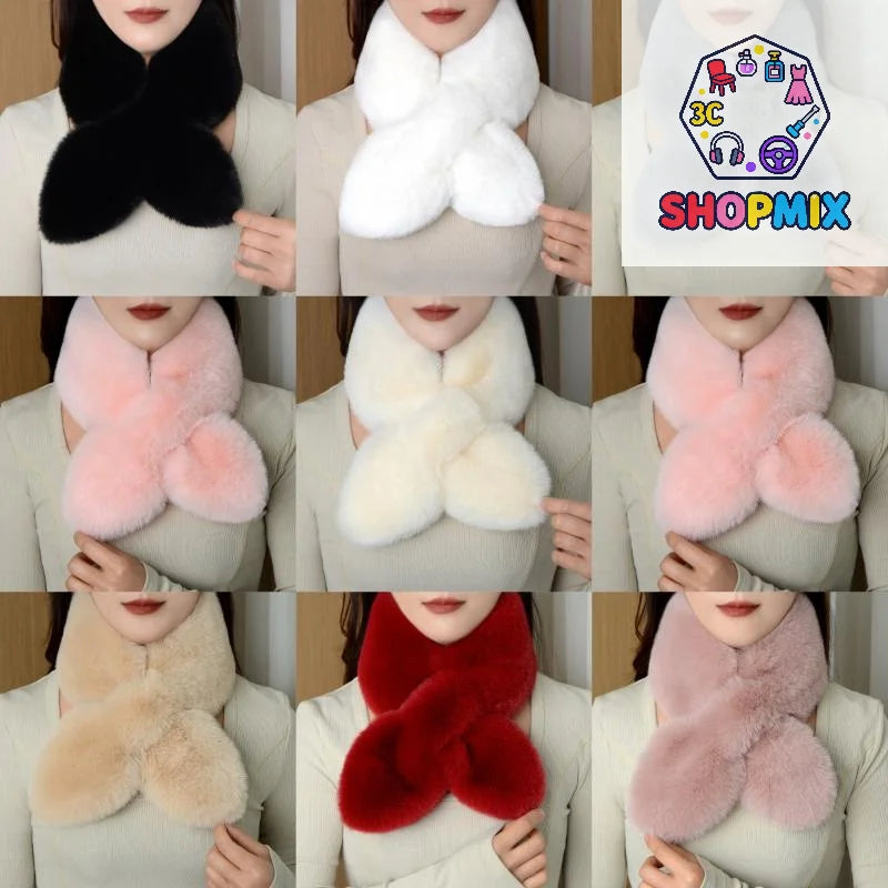 Winter Faux Rabbit Fur Scarf For Women Girls Scarf Soft Plush Scarves Solid Color Neck Collar Warmer Stuff Christmas Gifts