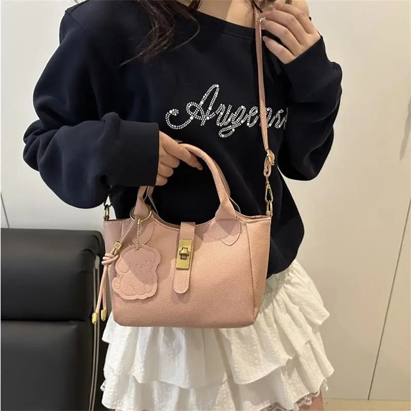 PU Portable Bucket Bag Shoulder Bag Women Fashion Versatile Crossbody Bags Zipper Handbag High Quality Tote Commuter Bags Gifts