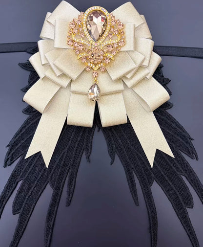 Luxury Rhinestone Mesh Wing Bow Brooch  Elegant Banquets Dress and Wedding Shirts Lapel Flower Bow Tie  Unisex Gift Accessory