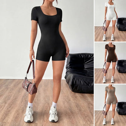 2026 Summer New Hot Girl Romper Sexy leisure sports U-Neck Short Sleeve Bodycon Shorts One-Piece Slim Jumpsuit