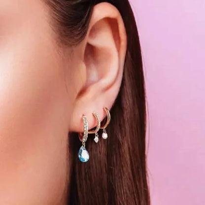 925 Sterling Silver Needle Light Blue Zircon Stud Earrings for Women Fashion Blue Enamel Pendant Earrings Luxury Jewelry Gifts