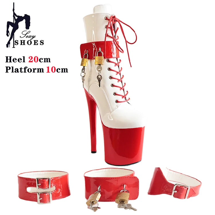 Women's Boots New Sexy Fetish Striptease Shoes T Show  Club Party Ankle Boots Thin High Heels Laces Belt Buckle Padlocks Boots